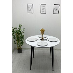 Valencia - 90 Cm Beyaz Tabla Metal Ayaklı Mutfak Masası - Yemek Masası - Balkon Masası