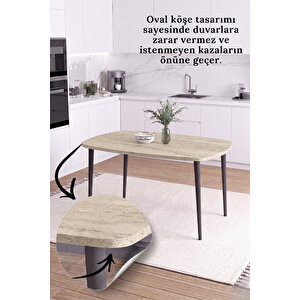İskandinav Bohem Oval 70x110 Cm Metal Ayaklı Traverten Desen Mutfak-yemek-balkon-çalışma Masası Luna Traverten