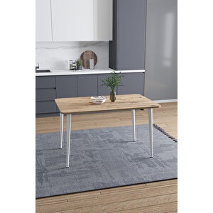 Damla 60x90 Cm İskandinav - Bohem Oval Köşe Beyaz Ayak Çam Desen Yemek -mutfak-balkon-çalışma Masası Atlantik Çam - Beyaz