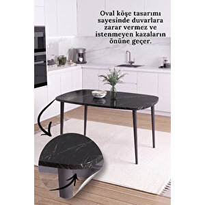 İskandinav Bohem Oval 60x90 Cm Metal Ayaklı Siyah Mermer Desen Mutfak-yemek-balkon-çalışma Masası Luna Siyah Mermer