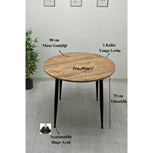 Valencia - 90 Cm Atlantik Çam Tabla Metal Ayaklı Mutfak Masası - Yemek Masası - Balkon Masası Atlantik Çam
