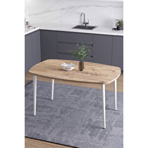 İskandinav Bohem Oval 70x110 Cm Beyaz Metal Ayaklı Çam Mutfak-yemek-balkon-çalışma Masası Luna Atlantik Çam - Beyaz