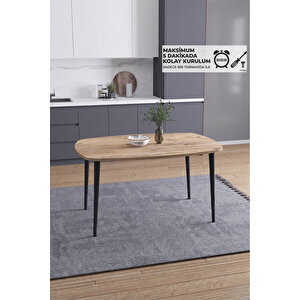 İskandinav Bohem Oval 70x110 Cm Metal Ayaklı Atlantik Çam Mutfak-yemek-balkon-çalışma Masası Luna Atlantik Çam