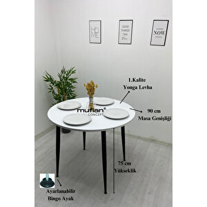 Valencia - 90 Cm Beyaz Tabla Metal Ayaklı Mutfak Masası - Yemek Masası - Balkon Masası Beyaz