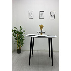 Valencia - 90 Cm Beyaz Tabla Metal Ayaklı Mutfak Masası - Yemek Masası - Balkon Masası Beyaz