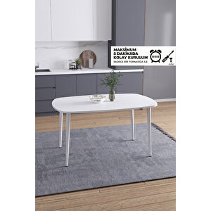 İskandinav Bohem Oval 60x90 Cm Beyaz Metal Ayaklı Beyaz Mutfak-yemek-balkon-çalışma Masası Luna Beyaz - Beyaz
