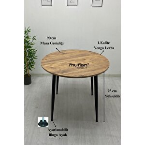 Valencia - 90 Cm Atlantik Çam Tabla Metal Ayaklı Mutfak Masası - Yemek Masası - Balkon Masası