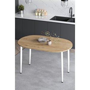Melinda 60x90 Cm İskandinav - Bohem Oval Meşe Beyaz Ayak Mutfak - Yemek - Balkon - Çalışma Masası Meşe-Beyaz