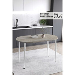 İskandinav Modern Oval 60x90 Cm Beyaz Metal Ayaklı Traverten Mutfak-yemek-balkon-çalışma Masası Meli̇nda Beyaz-Traverten Mermer