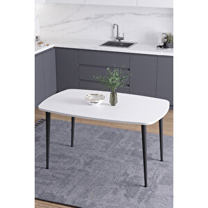 İskandinav Bohem Oval 70x110 Cm Metal Ayaklı Beyaz Mutfak-yemek-balkon-çalışma Masası Luna Beyaz