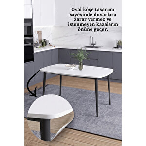 İskandinav Bohem Oval 70x110 Cm Metal Ayaklı Beyaz Mutfak-yemek-balkon-çalışma Masası Luna Beyaz