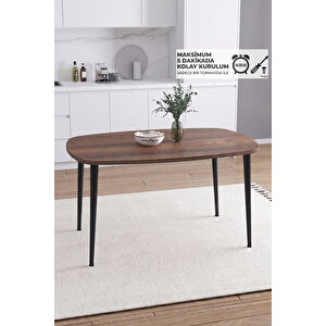 İskandinav Bohem Oval 70x110 Cm Metal Ayaklı Ceviz Mutfak-yemek-balkon-çalışma Masası Luna Ceviz