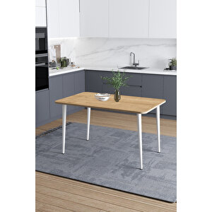 Damla 70x110 Cm İskandinav - Bohem Oval Köşe Meşe-beyaz Ayak Mutfak - Yemek - Balkon -çalışma Masası Meşe-Beyaz