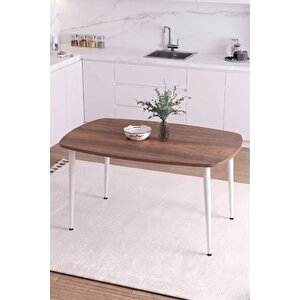 İskandinav Bohem Oval 60x90 Cm Beyaz Metal Ayaklı Ceviz Mutfak-yemek-balkon-çalışma Masası Luna Ceviz Beyaz