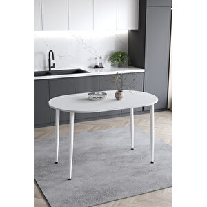 İskandinav Modern Oval 60x90 Cm Beyaz Ayaklı Beyaz Mutfak - Yemek - Balkon - Çalışma Masası Meli̇nda Beyaz - Beyaz