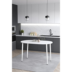 İskandinav Modern Oval 60x90 Cm Beyaz Ayaklı Beyaz Mutfak - Yemek - Balkon - Çalışma Masası Meli̇nda Beyaz - Beyaz