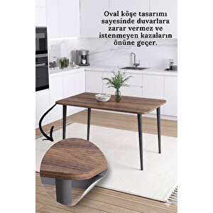 İskandinav Modern Oval Köşe 60x90 Cm Metal Ayaklı Ceviz Mutfak-yemek-balkon-çalışma Masası Damla Ceviz
