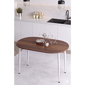 İskandinav Modern Oval 60x90 Cm Beyaz Metal Ayaklı Ceviz Mutfak-yemek-balkon-çalışma Masası Meli̇nda Ceviz Beyaz