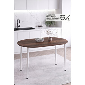 İskandinav Modern Oval 60x90 Cm Beyaz Metal Ayaklı Ceviz Mutfak-yemek-balkon-çalışma Masası Meli̇nda Ceviz Beyaz