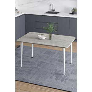 Damla 60x90 Cm İskandinav - Bohem Oval Köşe Traverten Beyaz Ayak Mutfak -yemek-balkon-çalışma Masası Beyaz-Traverten Mermer