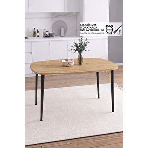 İskandinav Bohem Oval 70x110 Cm Metal Ayaklı Meşe Mutfak-yemek-balkon-çalışma Masası Luna Meşe
