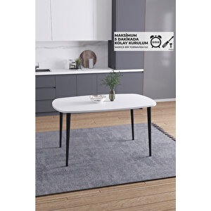 İskandinav Bohem Oval 60x90 Cm Metal Ayaklı Beyaz Mutfak-yemek-balkon-çalışma Masası Luna Beyaz