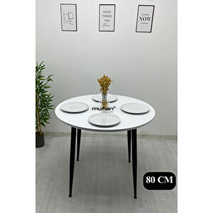 Valencia - 80 Cm Beyaz Tabla Metal Ayaklı Mutfak Masası - Yemek Masası - Balkon Masası Beyaz