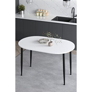 Melinda 70x110 Cm İskandinav - Bohem Oval Beyaz Tabla Mutfak - Yemek - Balkon - Çalışma Masası Beyaz