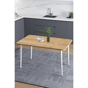Damla 60x90 Cm İskandinav - Bohem Oval Köşe Meşe Beyaz Ayak Mutfak - Yemek - Balkon - Çalışma Masası Meşe-Beyaz
