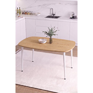 İskandinav Bohem Oval 60x90 Cm Beyaz Metal Ayaklı Meşe Mutfak-yemek-balkon-çalışma Masası Luna Meşe-Beyaz