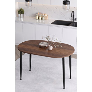 İskandinav Modern Oval 60x90 Cm Metal Ayaklı Ceviz Mutfak-yemek-balkon-çalışma Masası Meli̇nda Ceviz