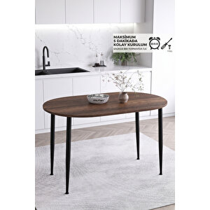 İskandinav Modern Oval 60x90 Cm Metal Ayaklı Ceviz Mutfak-yemek-balkon-çalışma Masası Meli̇nda Ceviz