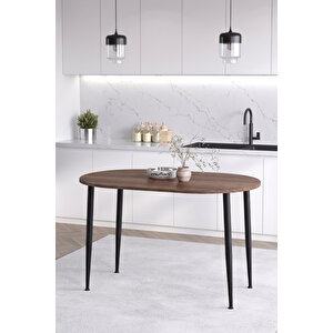 İskandinav Modern Oval 60x90 Cm Metal Ayaklı Ceviz Mutfak-yemek-balkon-çalışma Masası Meli̇nda Ceviz