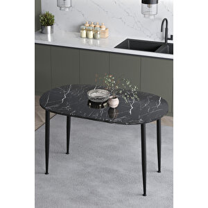 Melinda 60x90 Cm İskandinav - Bohem Oval Mermer Desen Mutfak - Yemek - Balkon - Çalışma Masası Siyah Mermer