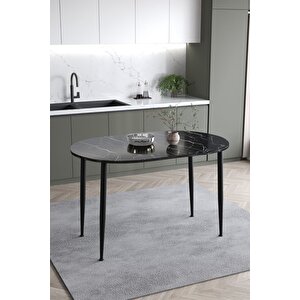 Melinda 60x90 Cm İskandinav - Bohem Oval Mermer Desen Mutfak - Yemek - Balkon - Çalışma Masası Siyah Mermer