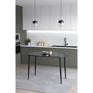 Melinda 60x90 Cm İskandinav - Bohem Oval Mermer Desen Mutfak - Yemek - Balkon - Çalışma Masası Siyah Mermer