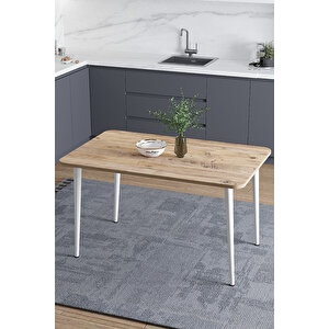Damla 70x110 Cm İskandinav - Bohem Oval Köşe Beyaz Ayak-çam Desen Yemek-mutfak-balkon-çalışma Masası Atlantik Çam - Beyaz