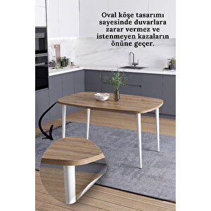 İskandinav Bohem Oval 60x90 Cm Beyaz Metal Ayaklı Çam Mutfak-yemek-balkon-çalışma Masası Luna Atlantik Çam - Beyaz