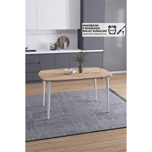 İskandinav Bohem Oval 60x90 Cm Beyaz Metal Ayaklı Çam Mutfak-yemek-balkon-çalışma Masası Luna Atlantik Çam - Beyaz