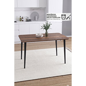 İskandinav Modern Oval Köşe 70x110 Cm Metal Ayaklı Ceviz Mutfak-yemek-balkon-çalışma Masası Damla Ceviz