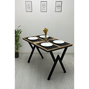 70 X 110 Cm Atlantik Çam - V - Metal Ayaklı Mutfak Masası Yemek Masası Balkon Masası Çalışma Masası