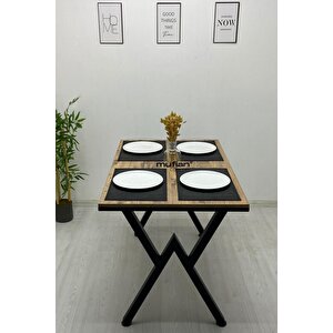 70 X 110 Cm Atlantik Çam - V - Metal Ayaklı Mutfak Masası Yemek Masası Balkon Masası Çalışma Masası