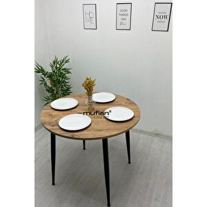 Valencia - 70 Cm Atlantik Çam Tabla Metal Ayaklı Mutfak Masası - Yemek Masası - Balkon Masası Atlantik Çam