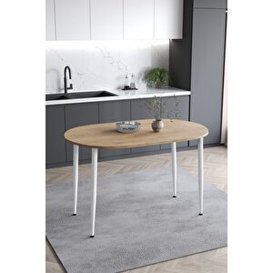 70x110 Cm İskandinav - Bohem Safir Meşe Beyaz Ayak Yemek - Mutfak - Balkon - Çalışma Masası Meşe-Beyaz
