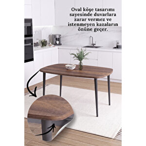 İskandinav Bohem Oval 60x90 Cm Metal Ayaklı Ceviz Mutfak-yemek-balkon-çalışma Masası Luna Ceviz