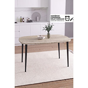 İskandinav Bohem Oval 60x90 Cm Metal Ayaklı Traverten Desen Mutfak-yemek-balkon-çalışma Masası Luna Traverten