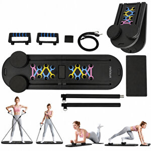Çok Fonksiyonlu Siyah Pilates Ve Fitness Tahtası – Direnç Bantlı Karın, Kol, Sırt Ve Core Egzersiz Aleti