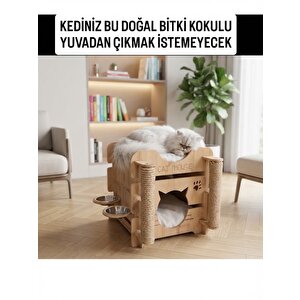 3 Fonksiyon Bir Arada Ahşap Kedi Evi