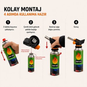 1+1 Çakmaklı Pürmüz Yedek Kartuşu Kamp Gazı 400 Ml Piknik Kamp Mangal Mutfak Ateş Tutuşturucu