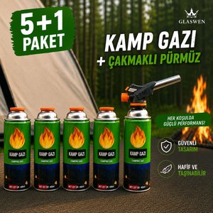 5+1 Çakmaklı Pürmüz Yedek Kartuşu Kamp Gazı 400 Ml Piknik Kamp Mangal Mutfak Ateş Tutuşturucu